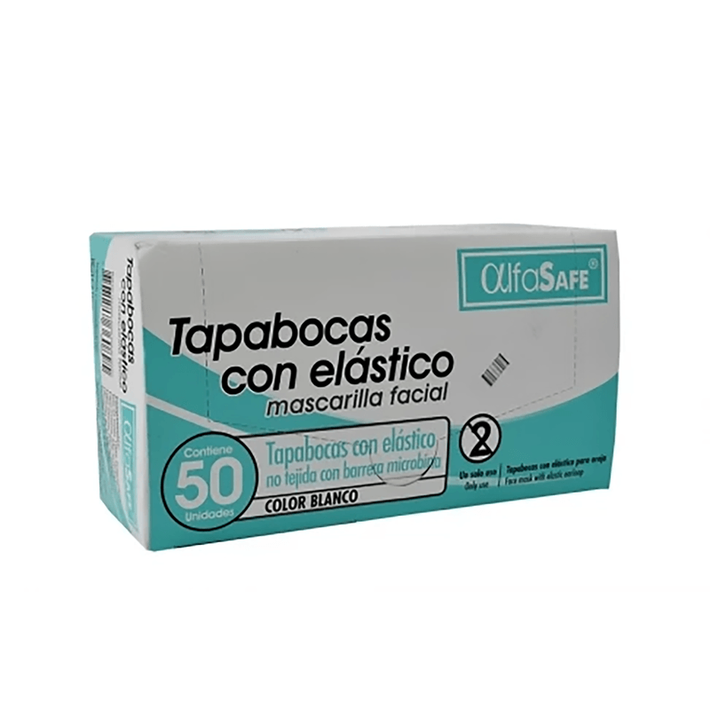 Tapabocas con elástico blanco (caja 50 unds)