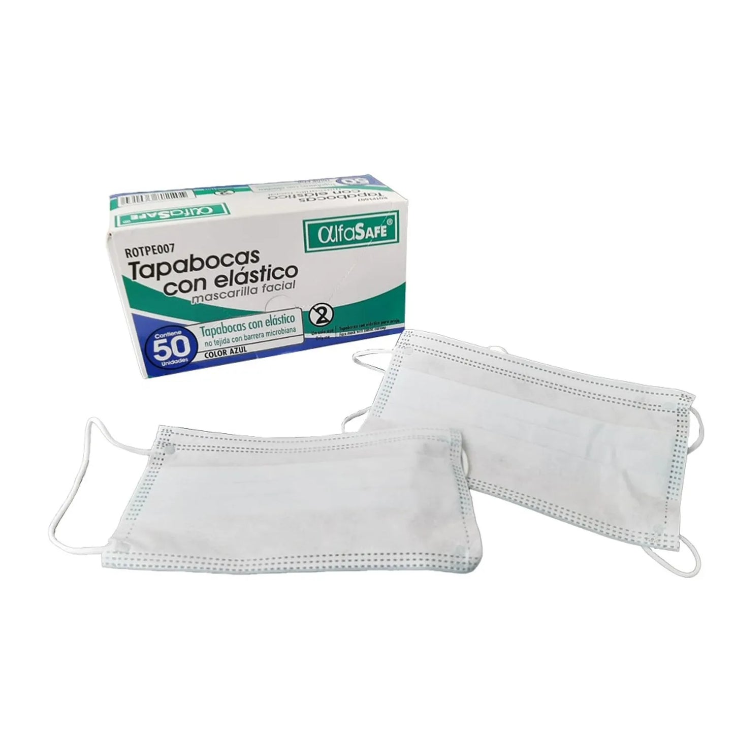 Tapabocas con elástico azul (caja x50 unds)