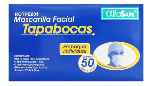 Tapabocas empaque individual azul (caja x50 unds)